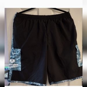 Mossy Oak FishingElements Swim ShortsMens Size xL Black Aqua Blue Camo.Nwt